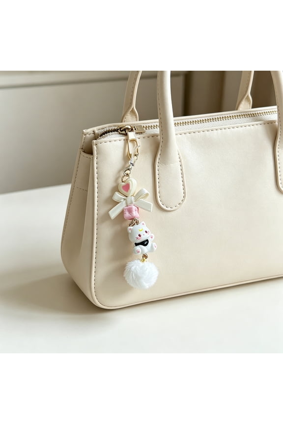 Bag Pendant Lightweight Mini Cat Furry Ball Charm Key Chain with Bow Decoration Mobile Phones Keychains Gift Accessory