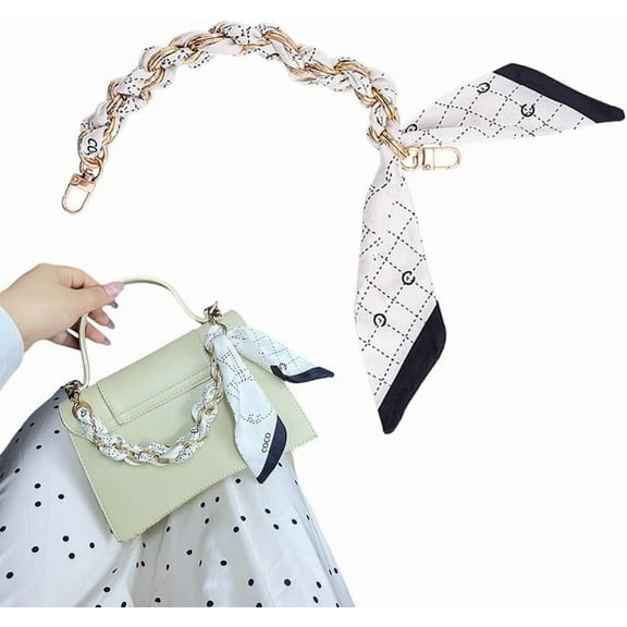 Bag Purse Straps Replacement Purse Chain Strap Silk Scarf Metal Purse Chain Handbag Scarf for Purse Handles Purse Chain Accessories for Women Girls Bag Decoration
