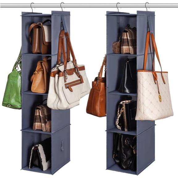 Bag Rack for Closet - Hanging Purse Organizer Handbag Storage Bags Holder 2Pack 8 Shelves Keep Organized Grey