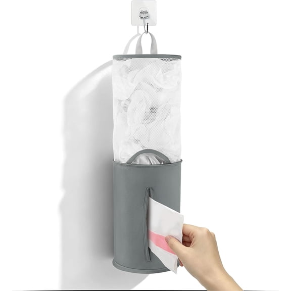 Bag Saver, Plastic Bag Holder Storage, 2 in 1 Durable Mesh Grocery Hanging Trash Dispenser Roll Organizer for Home/Kitchen/Laundry/Bathroom, Multi-Purpose Daily Use-Wall Mount/1pc