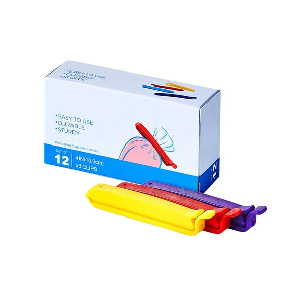 Bag Sealing Clips for Food Storage, 4 Inch Reusable Plastic Clips for Decorating Bags, Icing Bags, Snack Bags, Chip Clips for Kitchen Pantry, Baking Supplies, Party Decorating, 12 Pack Multicolor