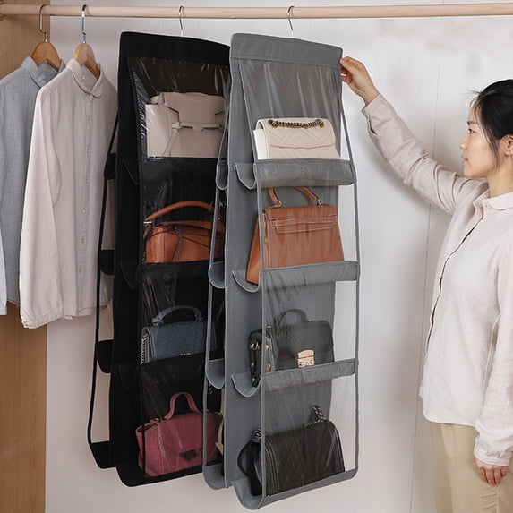 Bag Storage Bag Double-sided Transparent Visible 6/8 Pockets Great Load Bearing Handbag Purse Organizer Dust-Proof Wardrobe Closet Bag Hanging Holder