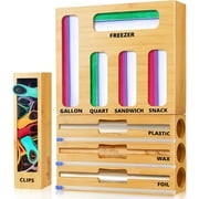Bag Storage Organizer - Bamboo Food Plastic Baggie Holder, Dispenser, and Container for Kitchen Drawer - Fits Ziplock and Ziploc Gallon, Quart, Sandwich & Snack Sized Slider Bags (Bamboo)