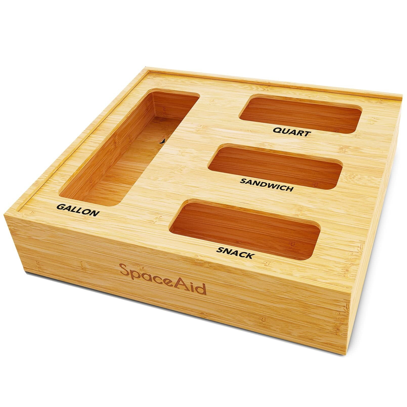 White Bamboo Kitchen Drawer Bag Organizer with 4 Slots