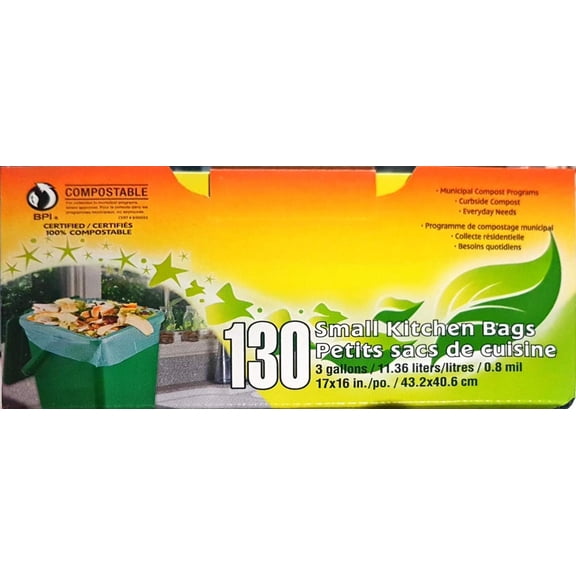 Bag-To-Nature Biodegradable Compostable Kitchen Bag and Liner (3 Gallon, 130 Count), eco Friendly, bio degradable, Extra Strength, Fast Acting