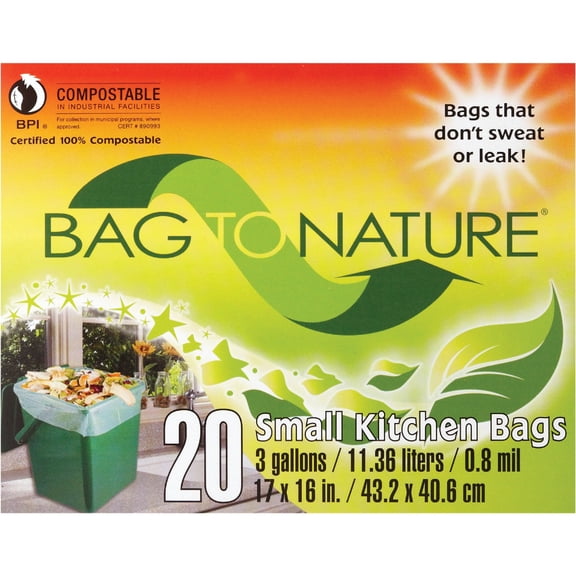 Bag To Nature Kitchen Compost Bags 17x16 .8mil 3 gallon 100 ct