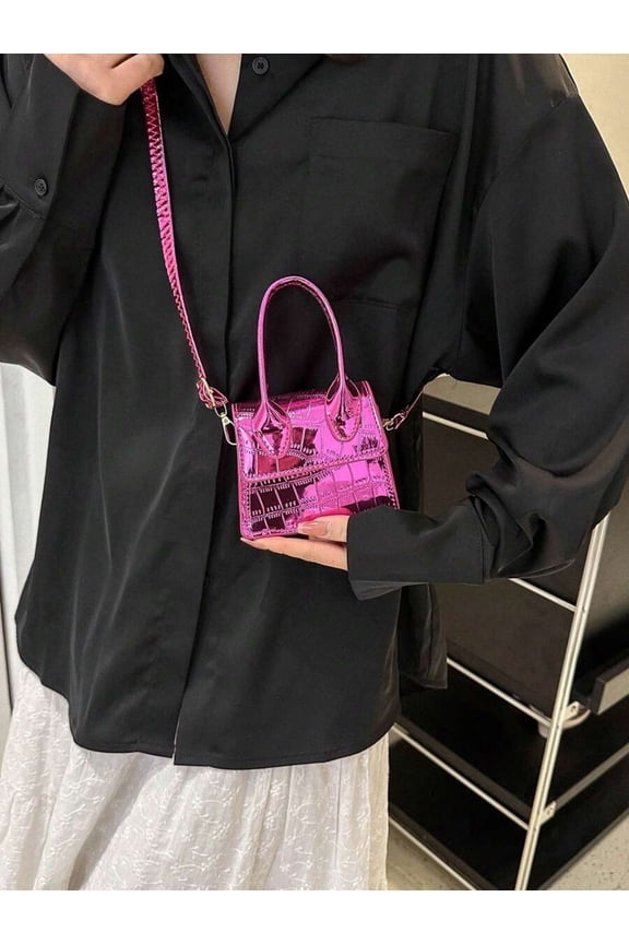 Bag With Croc Texture Purple Metallic Finish