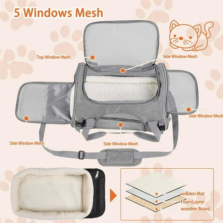 Airline Approved  Bag for Cats & Dogs  to 20LBs with Mat, Nail , Brush, Foldable Bowl
