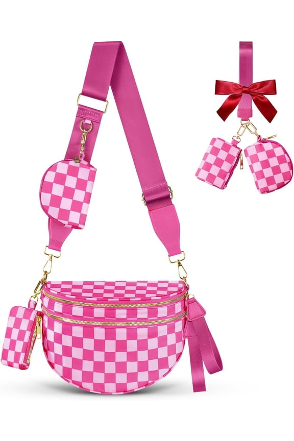 Bag for Women Checkered Crossbody Bags Bum Bags for Women Fanny Packs for Girls Small Nylon Checkered Purse Trendy  Bag (Checkered Rose, One Size)