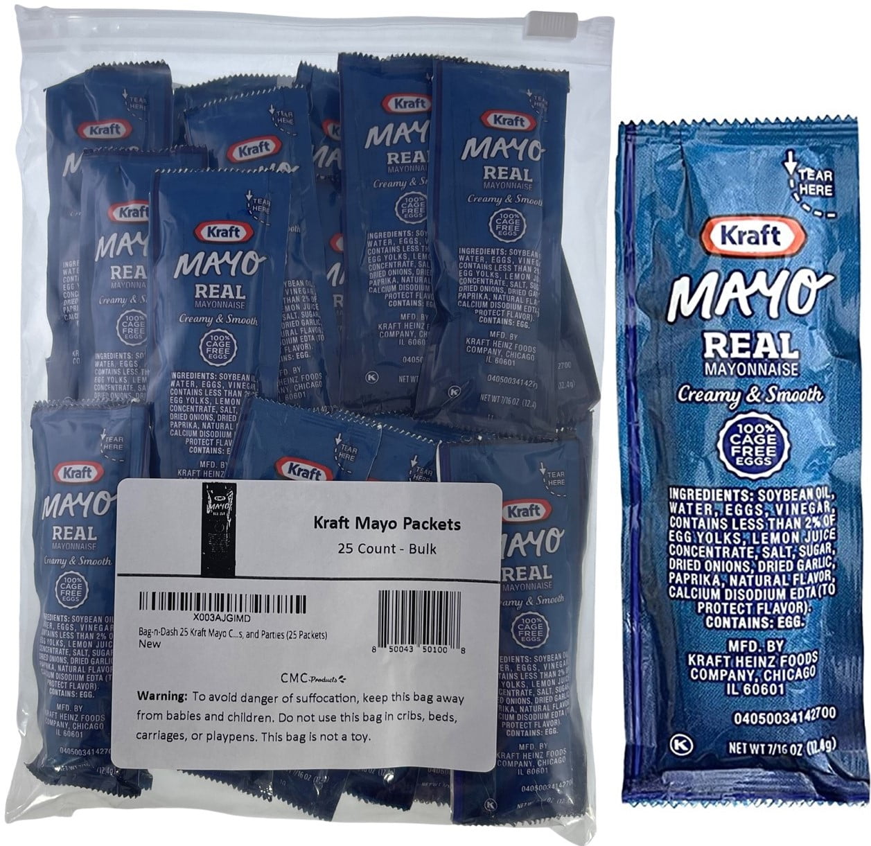 BagnDash 25 Kraft Real Mayo Condiment Packs Single Serve Packets of