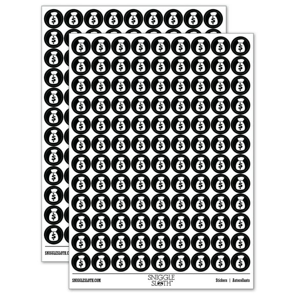 Bag of Money 200+ Round Stickers - Black - Gloss Finish - 0.50" Size