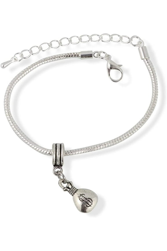 Bag of Money - Money Bag Snake Chain Charm Bracelet 100% Stainless Steel Chain Bracelet by Dave The Bunny