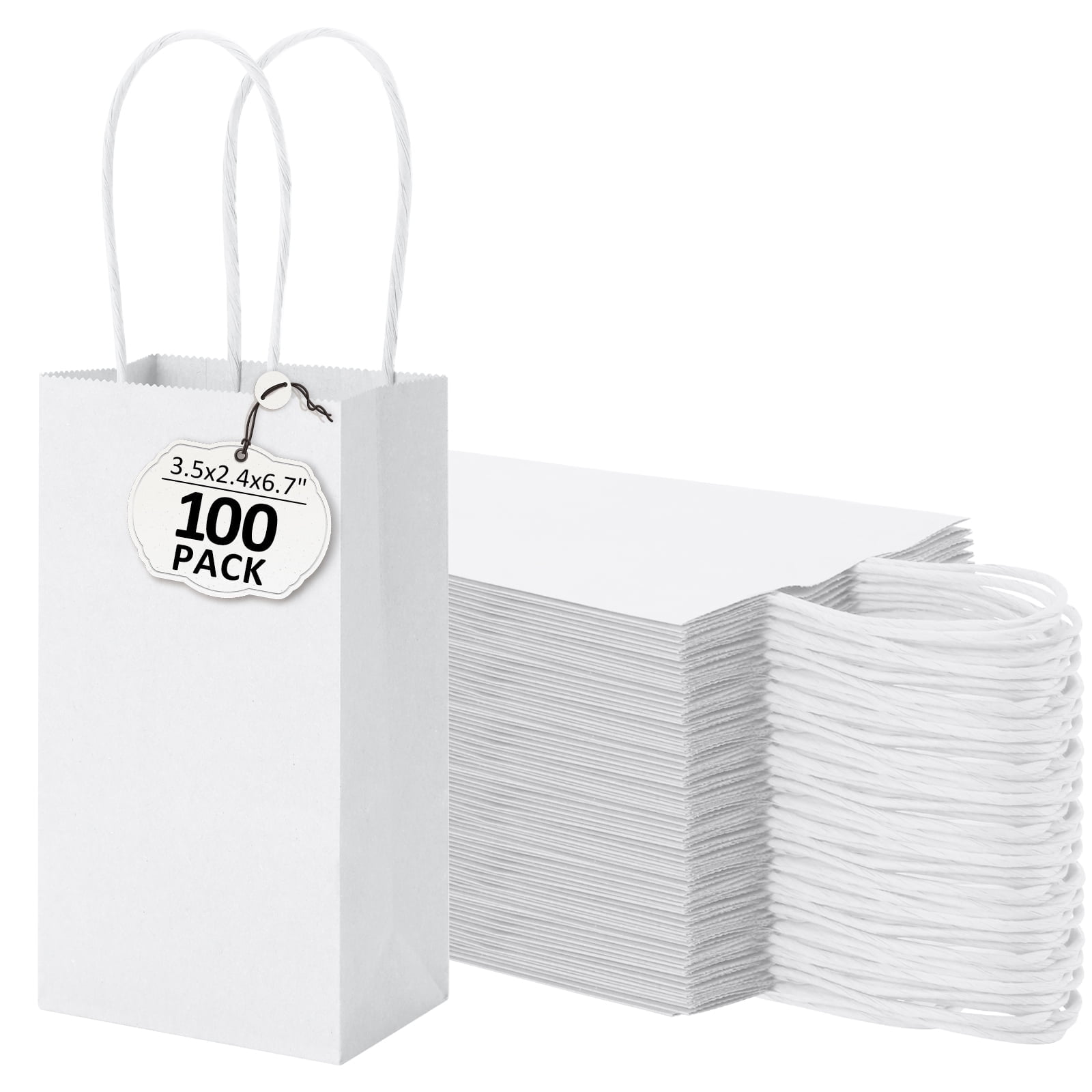BagDream 100 Pack Mini White Gift Bags with Handles
