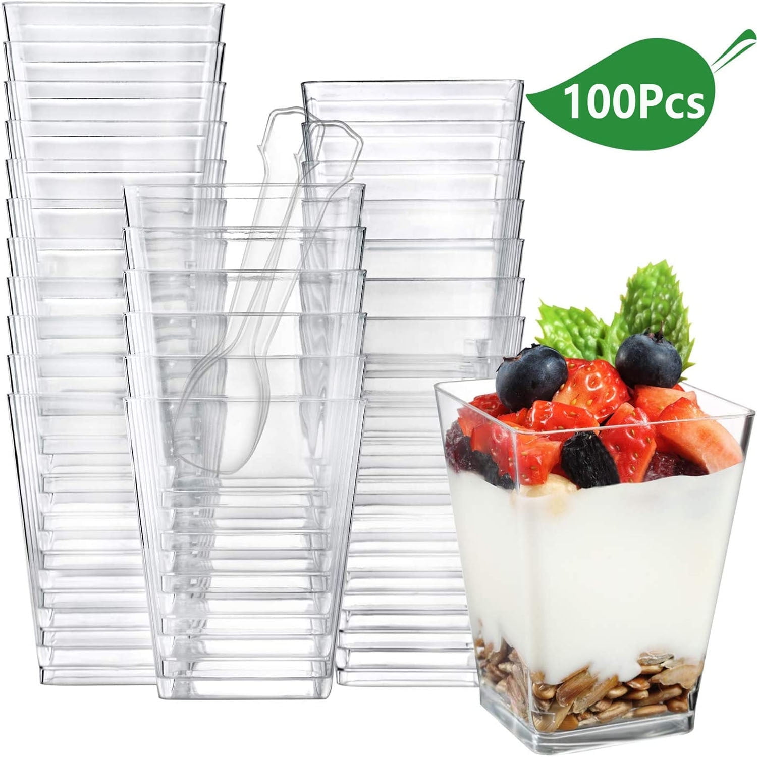 BagDream 100 Pack 5 oz Plastic Mini Dessert Cups with Spoons Disposable ...