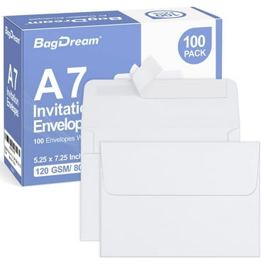 BagDream 100 Pack 5x7 Envelopes for Invitation, White A7 Envelopes Self Seal, Printable Paper Envelope for 5x7 Cards, Weddings, Invitations, Photos, Postcards, Mailing, 5.25 x 7.25 inches