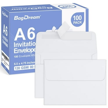 BagDream 100 Pack A6 Envelopes Self Seal 6.5 x 4.75" White Kraft Paper Invitation Envelopes for 4x6 Note Cards, Photos, Invitations, Announcements, RSVP