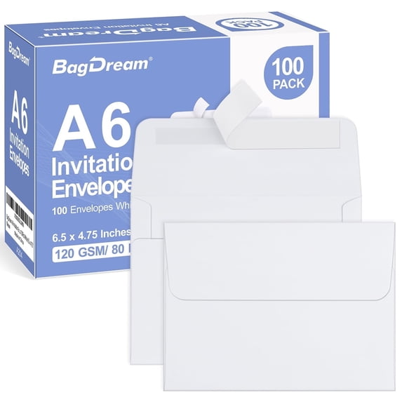 BagDream 4x6 Envelopes A6 Invitation Envelopes with Peel and Seal Closure 6.5 x 4.75 for Weddings, Parties, Greeting Cards and Photos, 100 Pack
