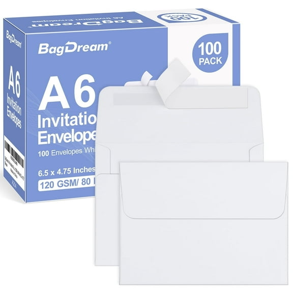 BagDream 4x6 Envelopes A6 Invitation Envelopes with Peel and Seal Closure 6.5 x 4.75 for Weddings, Parties, Greeting Cards and Photos, 100 Pack