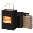 thumbnail image 1 of BagDream 100 Pack Black Kraft Paper Bags, 5.25x3.75x8 inches Small Paper Gift Bags with Handles Bulk Shopping Bags for Business, Retail, Merchandise, Birthday and Baby Shower, 1 of 8