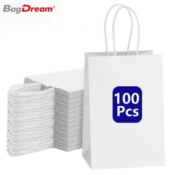 BagDream 100 Pack White Kraft Paper Bags, 5.25x3.75x8 inches Small Paper Gift Bags with Handles Bulk Shopping Bags, Party Favor Bags for Craft Takeouts Business