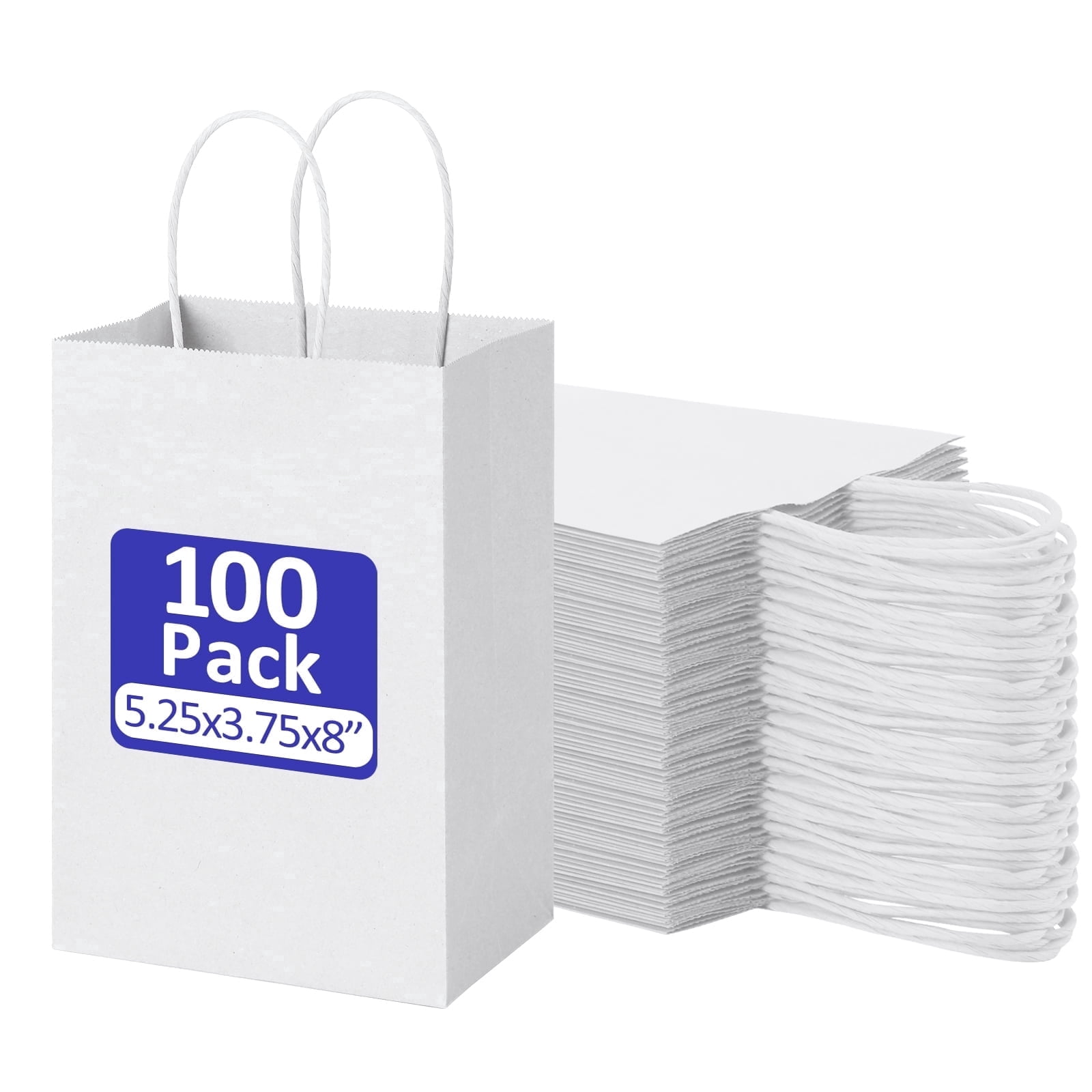 BagDream 100 Pack White Gift Bags with Handle, 5.25x3.75x8" Small Kraft Paper Bags for Mother's Day, Birthday Wedding Party Favors Grocery Retail Business