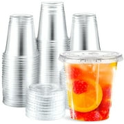BagDream 8 oz Clear Plastic Cups with Flat Lids, 100 Pack Disposable Plastic Coffee Cups for Iced Coffee, Cold Beverages, Smoothies, Milkshake