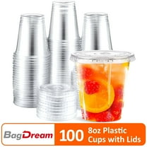 BagDream 8 oz Clear Plastic Cups with Flat Lids, 100 Pack Disposable Plastic Coffee Cups for Smoothie, Milkshake, Iced Coffee, Cold Drinks, Party