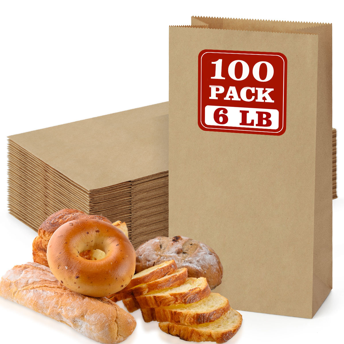 BagDream 100Pcs 6lb Brown Paper Lunch Bags Small Kraft Paper Bags Bulk