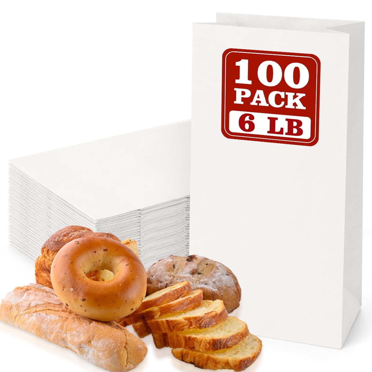 BagDream 100Pcs 6lb White Paper Lunch Bags Small Kraft Paper Bags Grocery Lunch Bags, 6x3.54x11