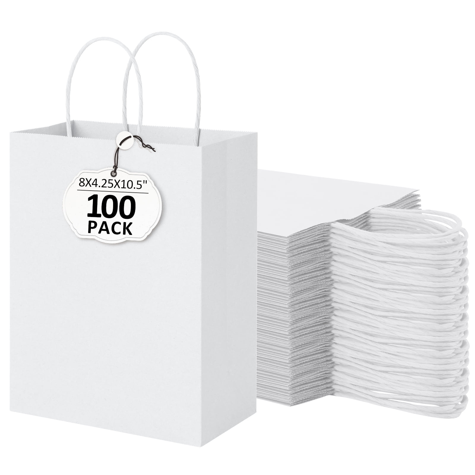 BagDream Medium Size White Kraft Paper Bags, 25 Pack,