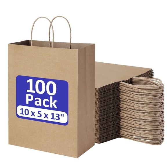 BagDream 100 Pack Brown Paper Gift Bags with Handles 10x5x13 Kraft Shopping Bags for for Birthday Party Favors Grocery Retail Shopping Business