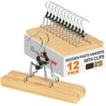 thumbnail image 1 of BagDream 12 Pack Wooden Pants Hangers with Clips, Smooth Finish Solid Wood Non Slip Skirt Hangers Jeans Slack Clamp Hanger, Natural, 1 of 8