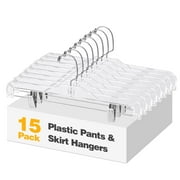 BagDream Clear Plastic Skirt Hangers with Clips, Pants Hangers 360-Rotating Swivel Hook, Clip Hangers for Pants, Trousers, Skirts, 15 Pack, 14 Inch