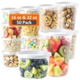 thumbnail image 1 of BagDream 16oz & 32oz Deli Containers with Lids 50 Pack, Airtight Plastic Food Storage Containers, Leakproof Takeout Containers for Soup, Meal Prep, Freezer/Microwave/Dishwasher Safe, 1 of 9