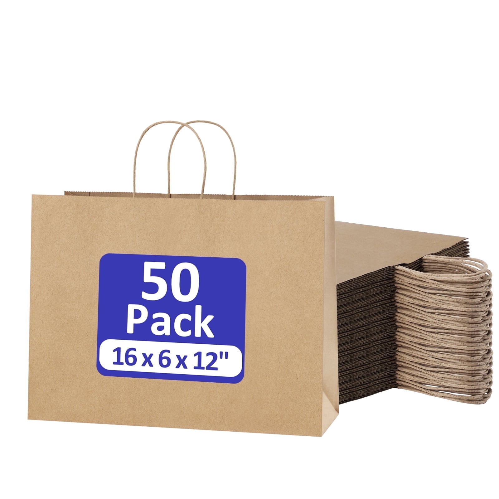 BagDream 50Pcs Brown Paper Bags with Handles, 16x6x12 inches Large Kraft Paper Shopping Bags for Small Business, Merchandise, Gifts, Shopping, Grocery