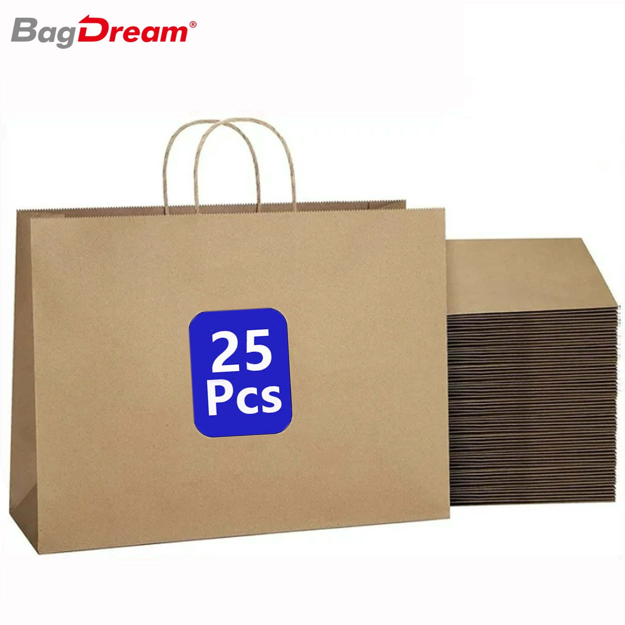 BagDream 25 Pack 16x6x12 inches Large Kraft Bags with Handles, Brown ...