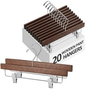 BagDream Wooden Pants Hangers with Clips, 14 Inch Wood Skirt Hangers Trousers Bottom Hangers, 20 Pack, Walnut