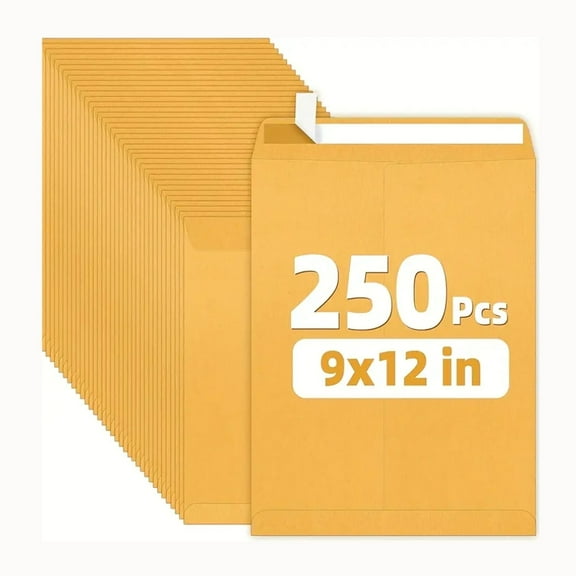 BagDream 9x12 Self-Seal Catalog Mailing Envelopes, Brown Kraft Manila Envelopes,  250 Count