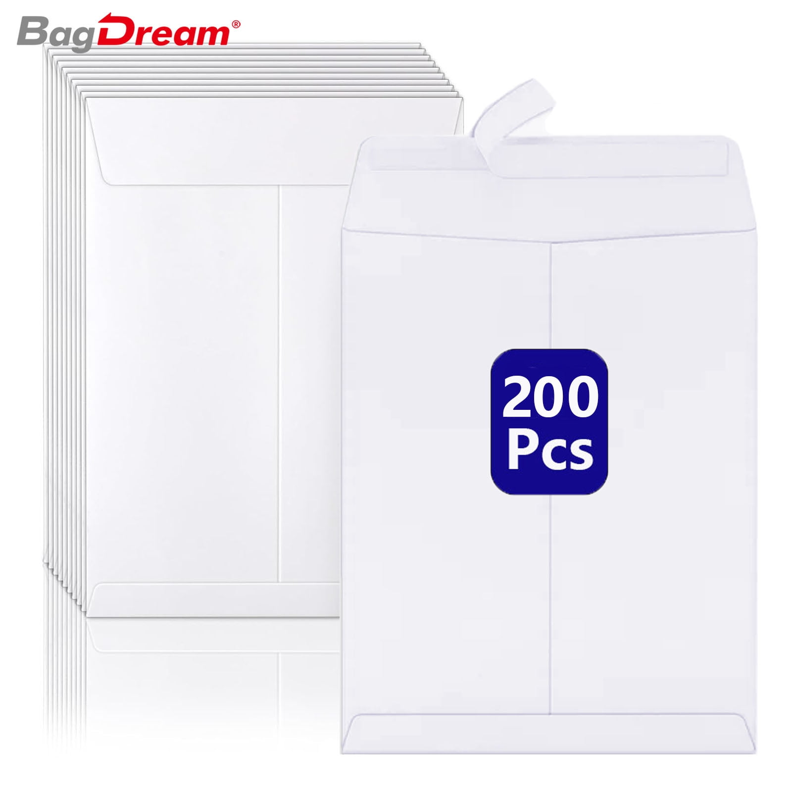 BagDream 200 Pack 9x12 Self Seal Security Catalog Envelopes White