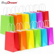 BagDream 24 Pieces 6 Colors Kraft Paper Party Favor Gift Bags with Handles, Rainbow Goodie Bags for Kids Birthday, Christmas, Party Supplies, 8x4.25x10.5 inches