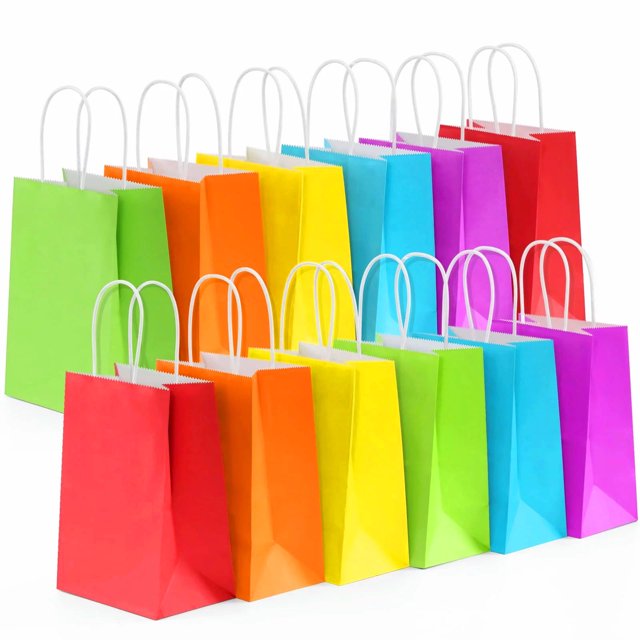 BagDream 24 Pieces Small Gift Bags, 6 Colors Kraft Paper Party Favor