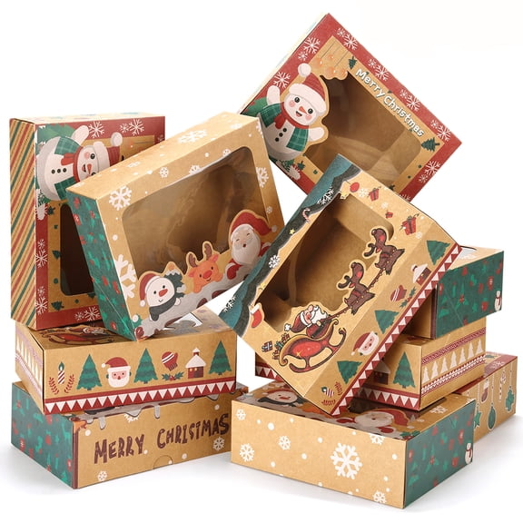 BagDream 24Pcs Christmas Cookie Boxes with Window for Gift Giving, 8x6x2.5" Christmas Bakery Treat Candy Boxes for Xmas Holiday, Birthday Party, Cupcakes