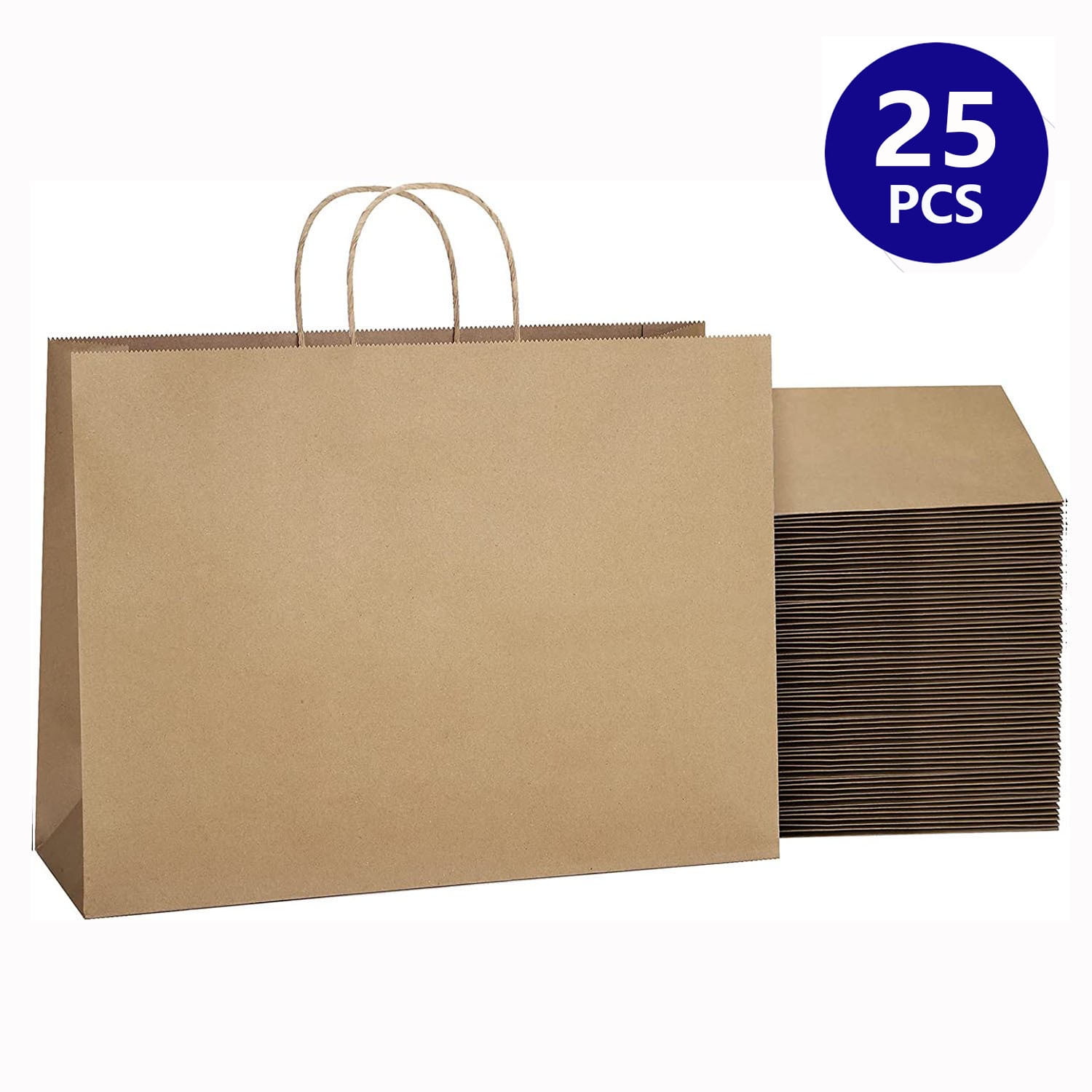 BagDream 25 Pack Brown Paper Bags with Handles 16x6x12 inches Large