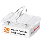 BagDream 30 Pack Clear Plastic Skirt Hangers with Clips, 14 Inch Pants Hangers 360-Rotating Swivel Hook, Clip Hangers for Pants, Trousers, Skirts