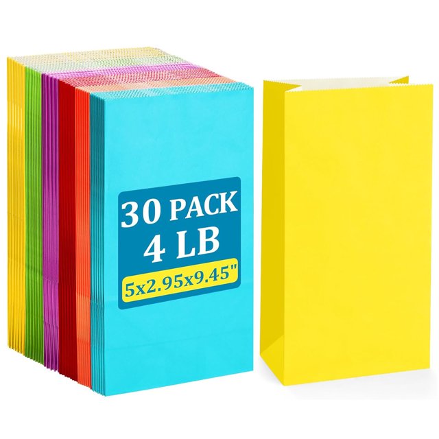BagDream 30 Pack Rainbow Paper Party Favor Bags 5x2.95x9.45 Inches 6