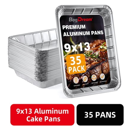 BagDream 9x13" Disposable Aluminum Foil Cake Pans Heavy Duty Tin Foil Pans Half Size for Baking, Meal Prep and Freezer, Takeout, 35 Count