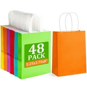 BagDream 48 Pack Small Paper Gift Bags with Handles, 5.25x3.75x8" 6 Colors Rainbow Kraft Paper Goodie Bags Party Favor Bag for Kids Birthday Party, Christmas, Wedding, Celebrations
