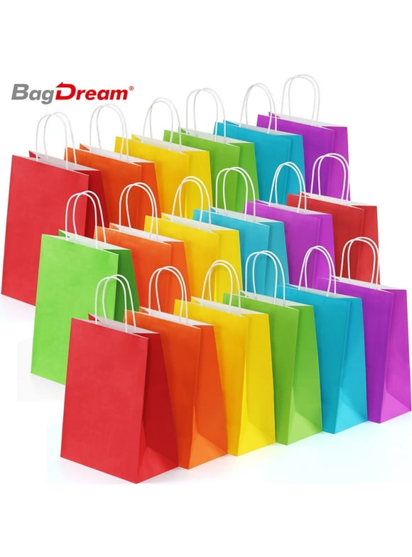 BagDream 48 Pieces Kraft Paper Gift Bags Rainbow Party Favor Bags with Handle Assorted Colors, 8x4.25x10.5 inches