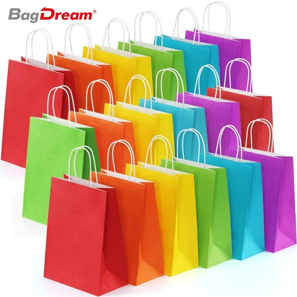 BagDream 48 Pieces Kraft Paper Party Favor Gift Bags with Handle Assorted Colors 10x5x13 inches