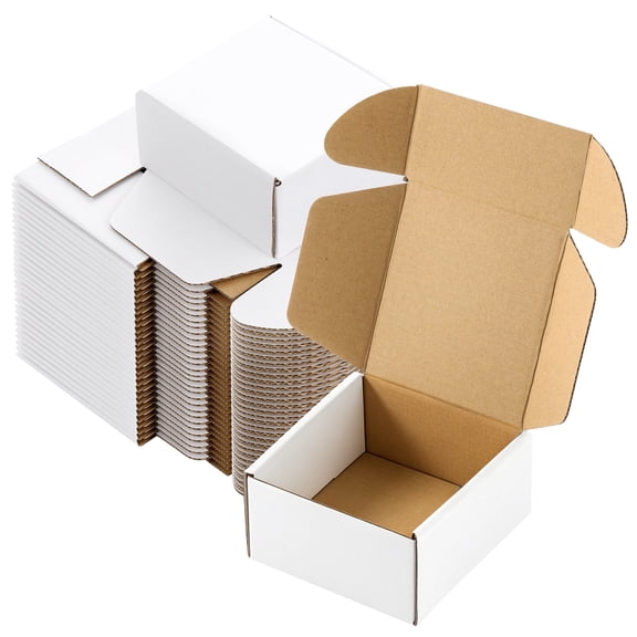 BagDream 4x4x2 Shipping Boxes 50 Pack Small Corrugated Cardboard Box, White Literature Mailing Boxes for Packing Small Business (with 50 Stickers)